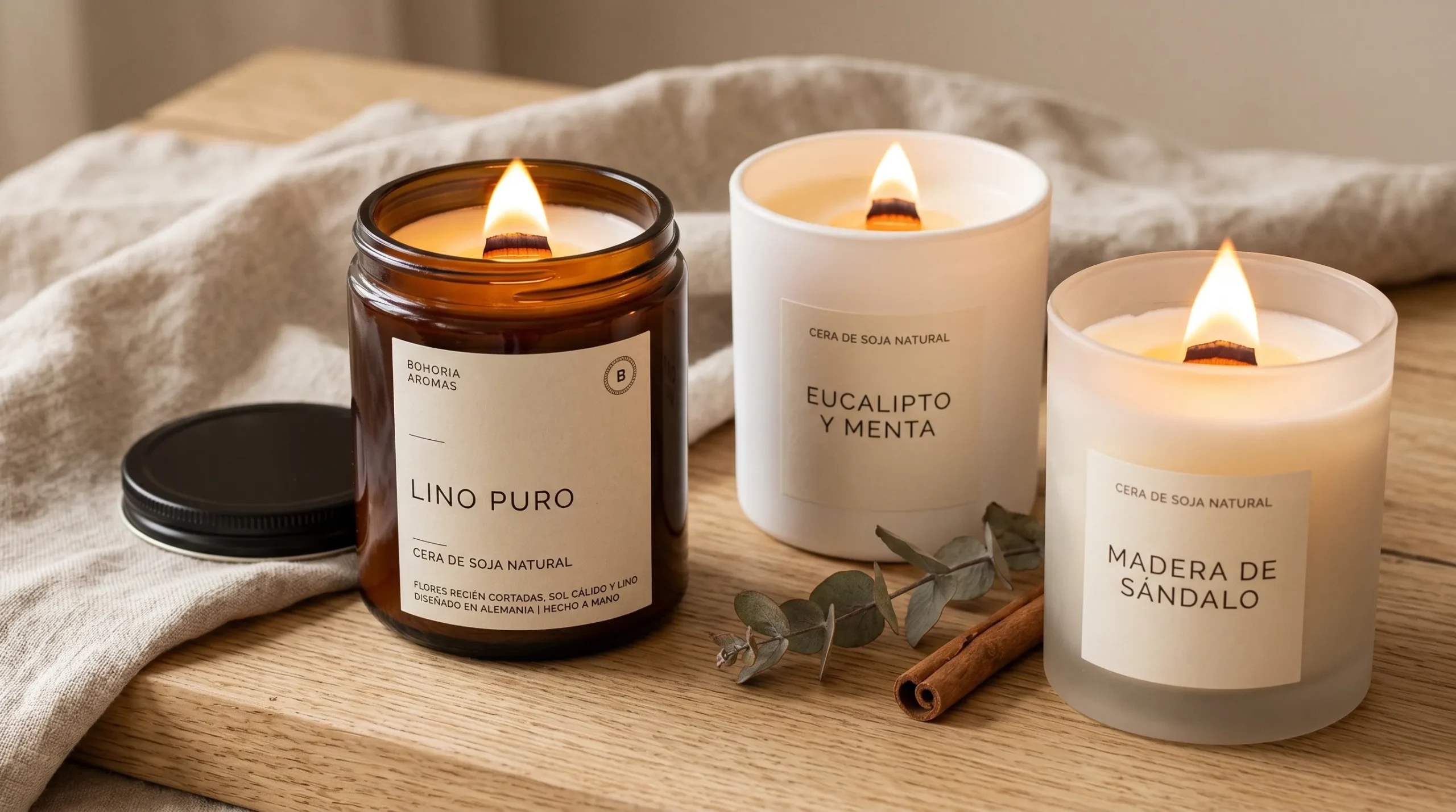 Velas soja natural sostenibles pabilo madera cera vegetal velas perfumadas regalo 2026