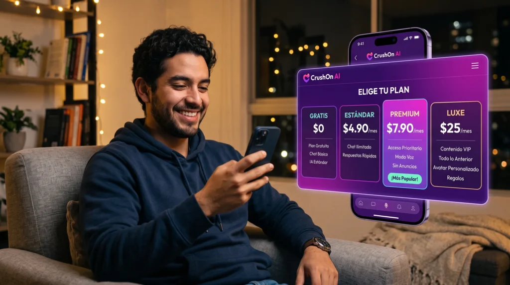 CrushOn AI precio 2026 — todos los planes de Free $0 a Imperial $150 por mes