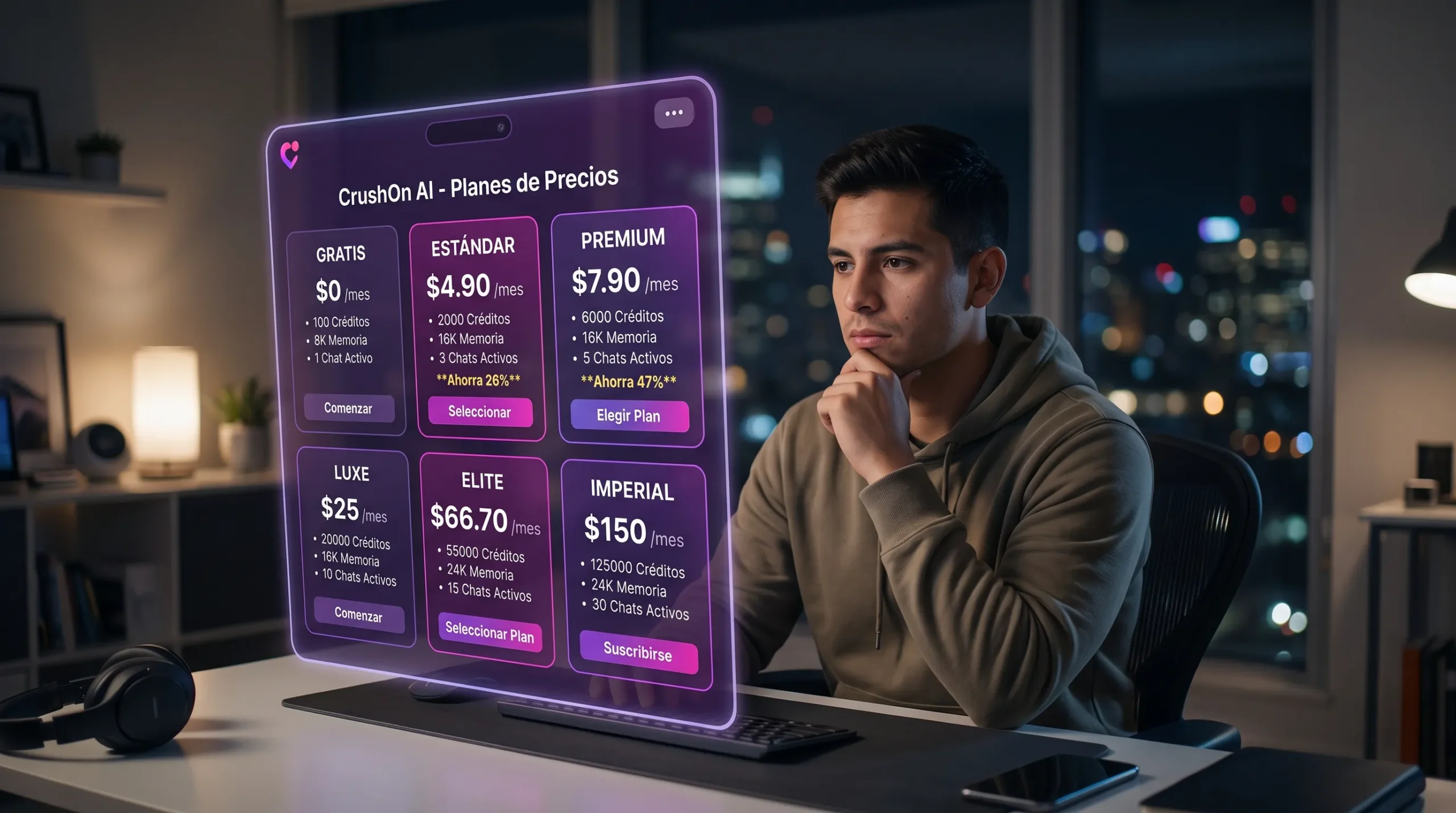 CrushOn AI planes 2026 — Free $0 Standard $4.90 Premium $7.90 Luxe $25 Elite $66.70 Imperial $150