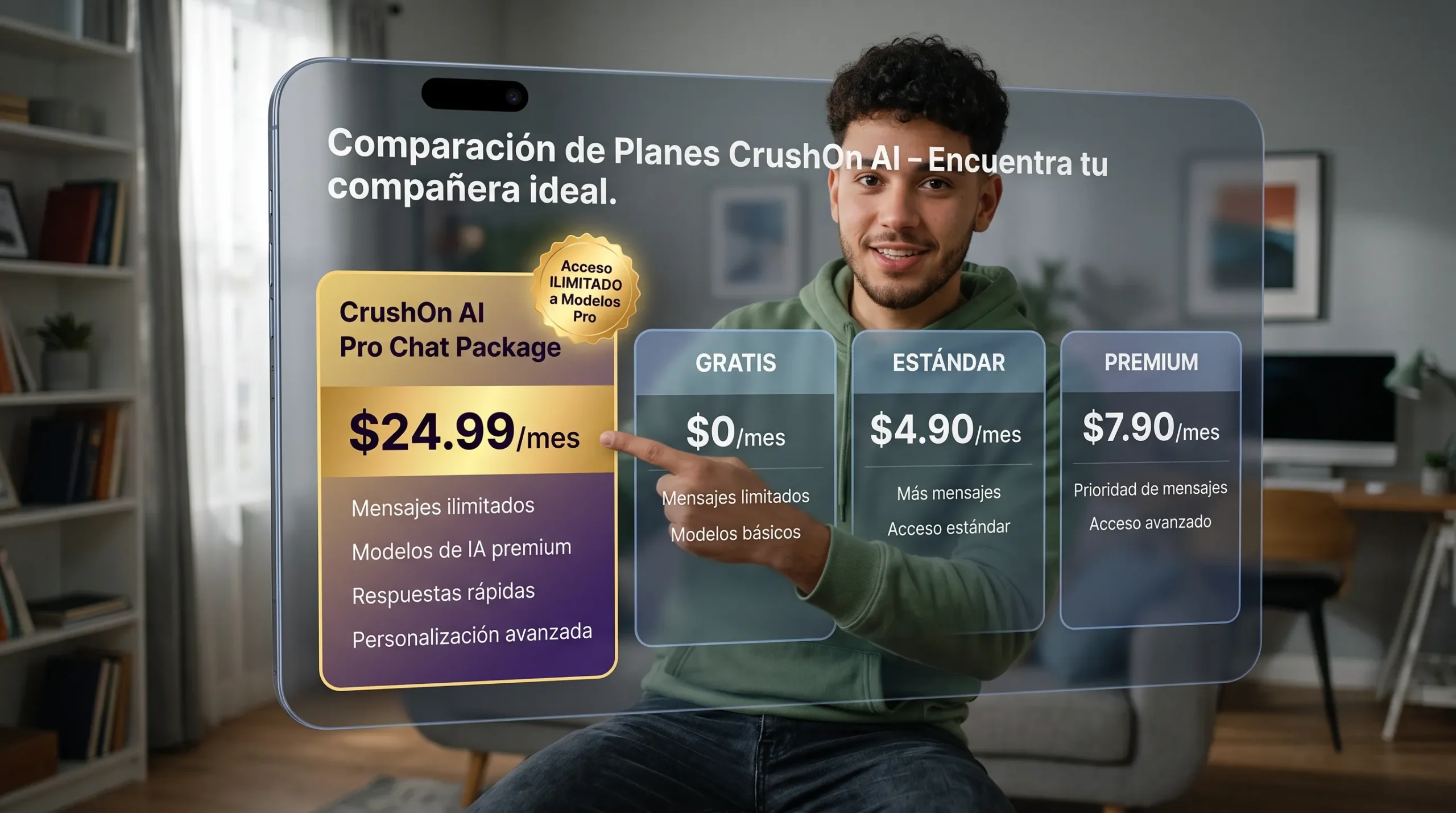 CrushOn AI valor por precio — comparativa Pro Chat Package $24.99 vs planes Standard y Premium