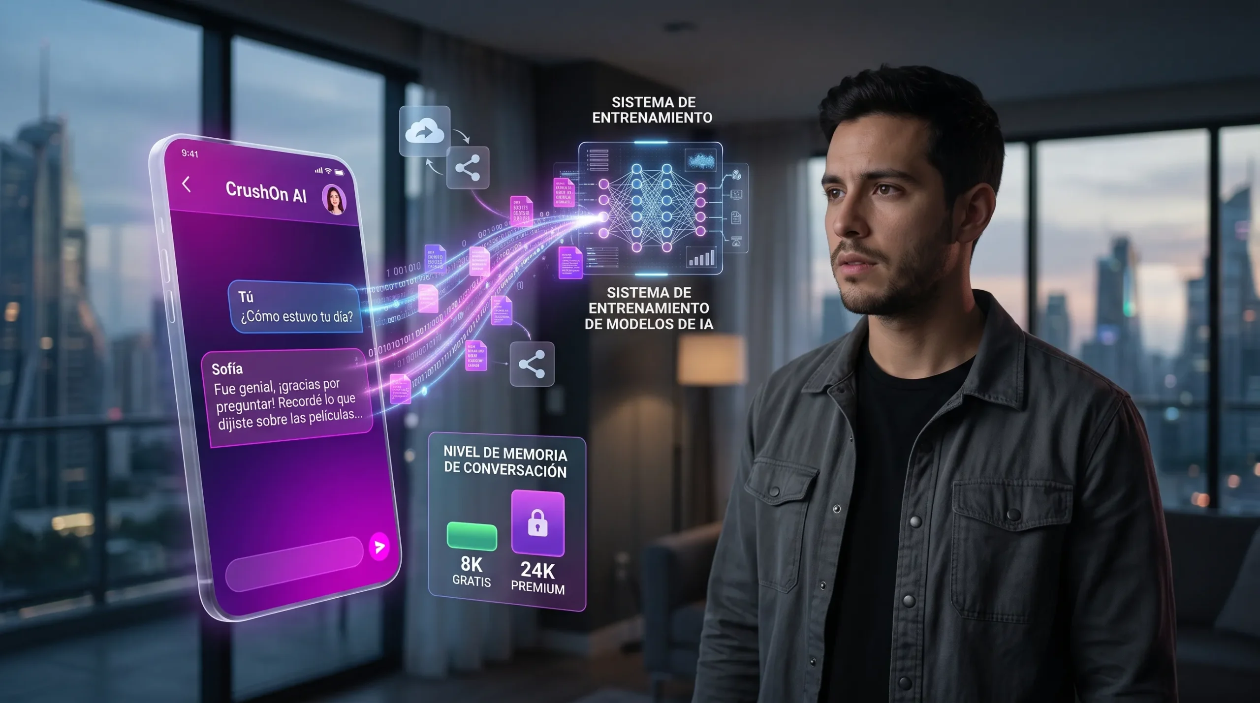 CrushOn AI uso de datos — entrenamiento de modelos de IA compartición con terceros y retención